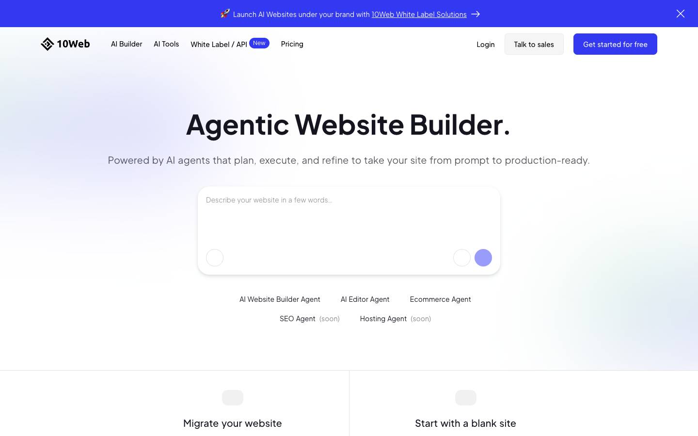 10Web's homepage, as read on Oct 2, 2026