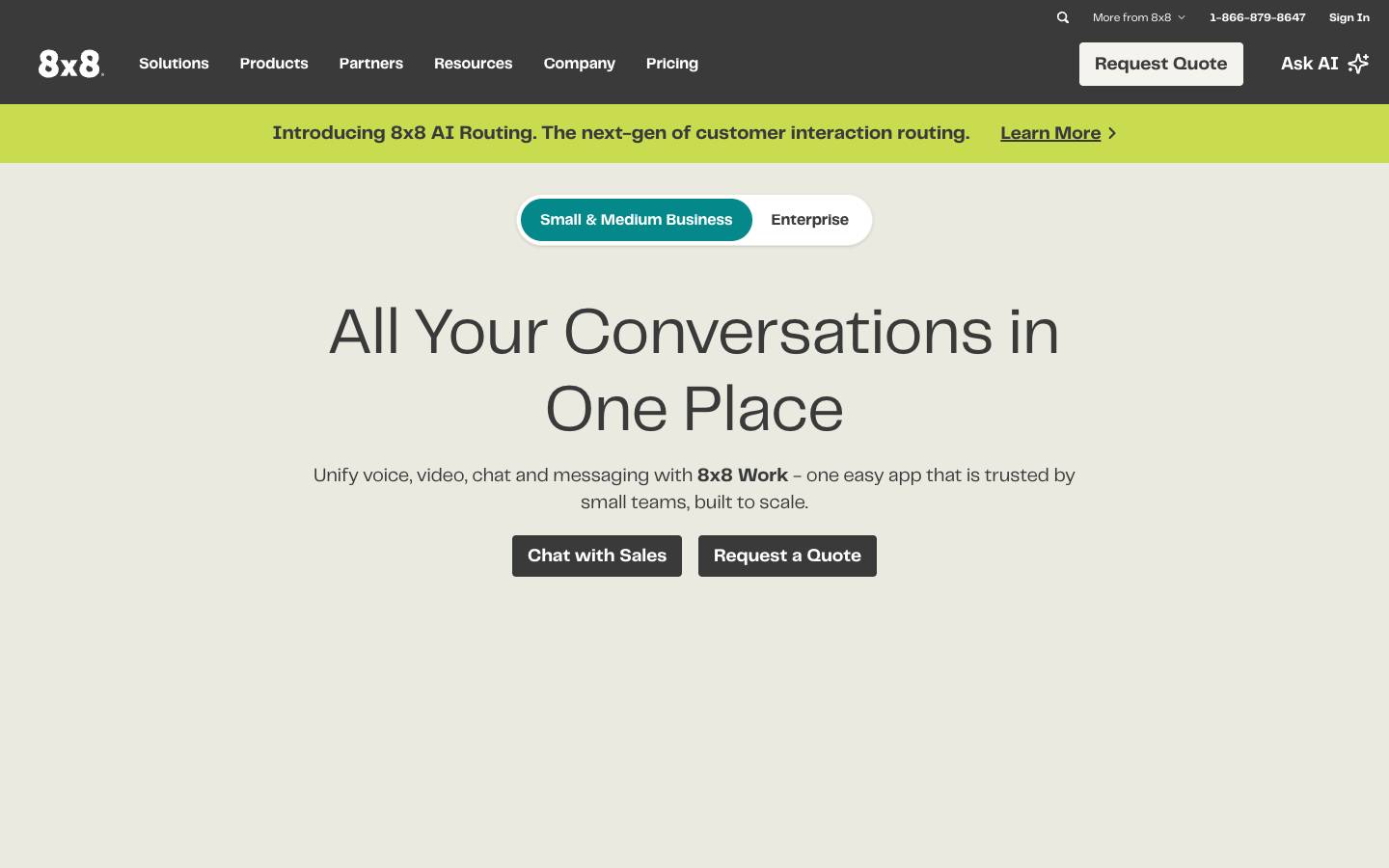 8x8's homepage, as read on Oct 2, 2026