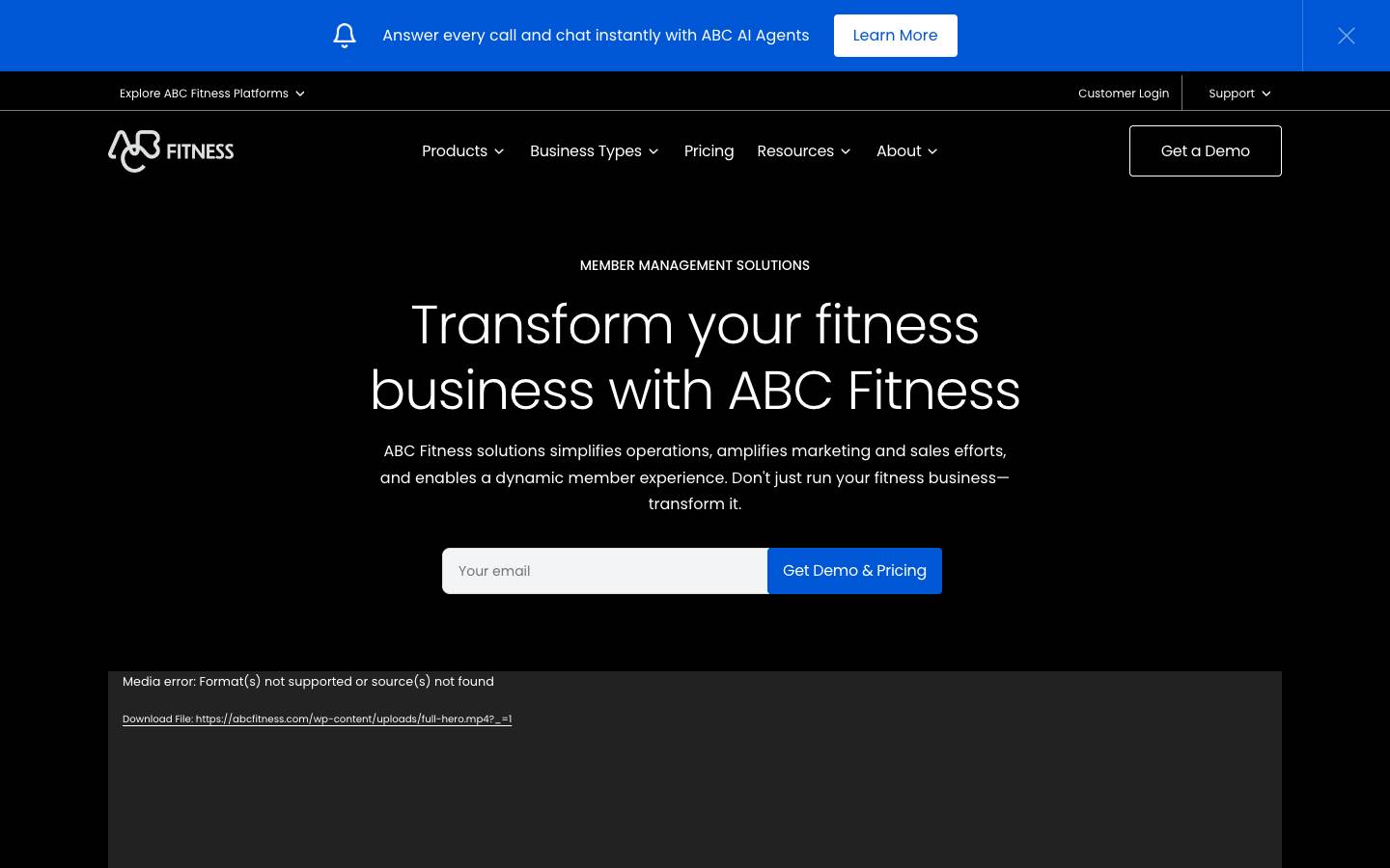 ABC Fitness's homepage, as read on Oct 2, 2026