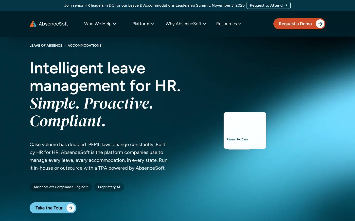 AbsenceSoft's homepage, as read on Oct 2, 2026