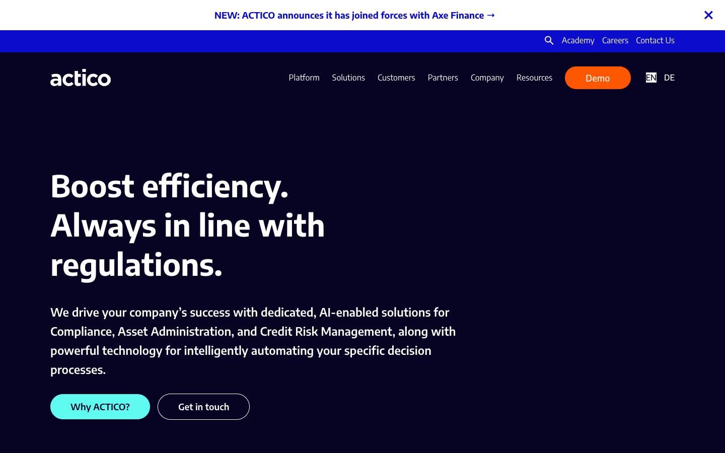 ACTICO's homepage, as read on Oct 2, 2026