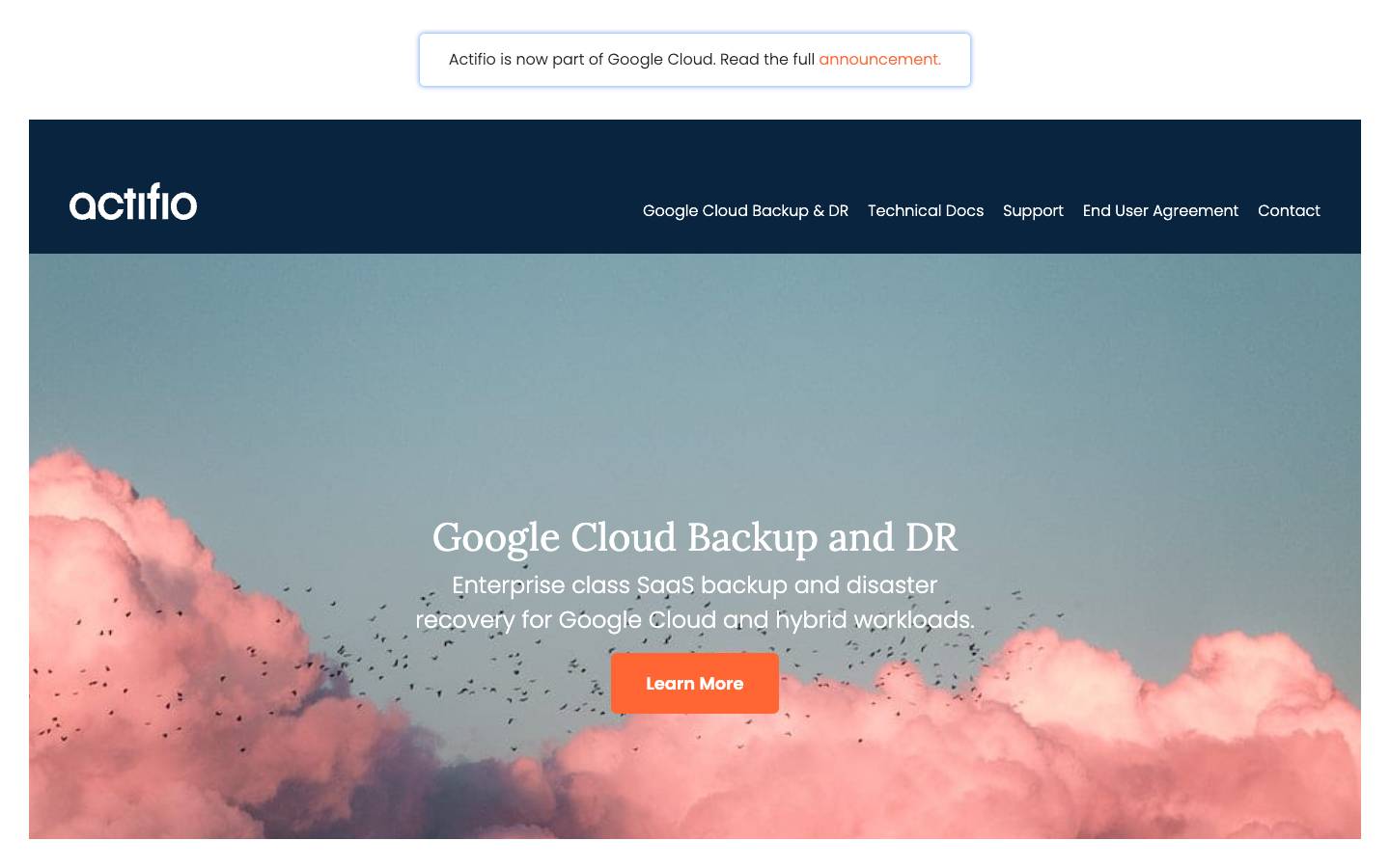 Actifio's homepage, as read on Oct 2, 2026