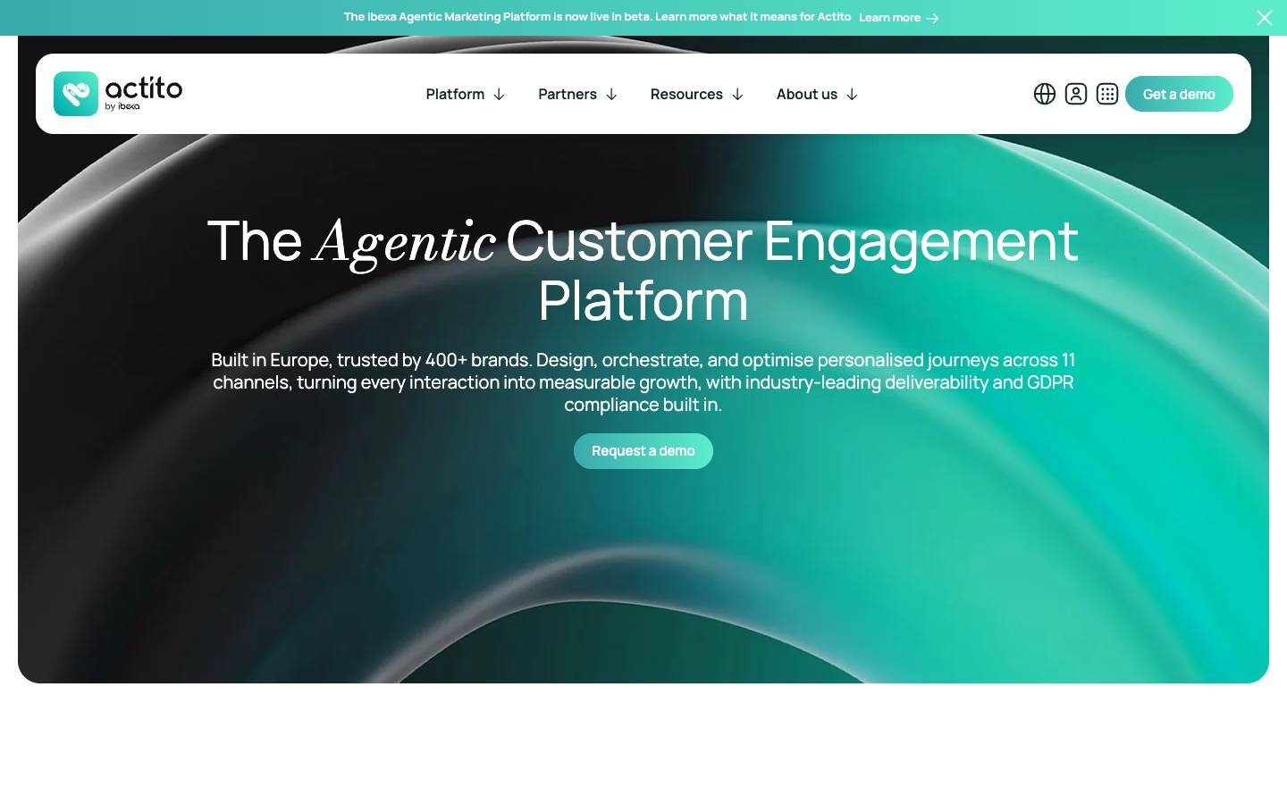 Actito's homepage, as read on Oct 2, 2026