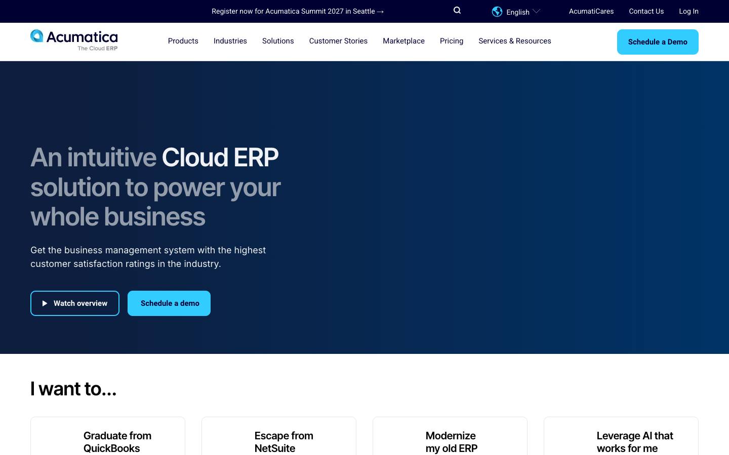 Acumatica's homepage, as read on Oct 2, 2026