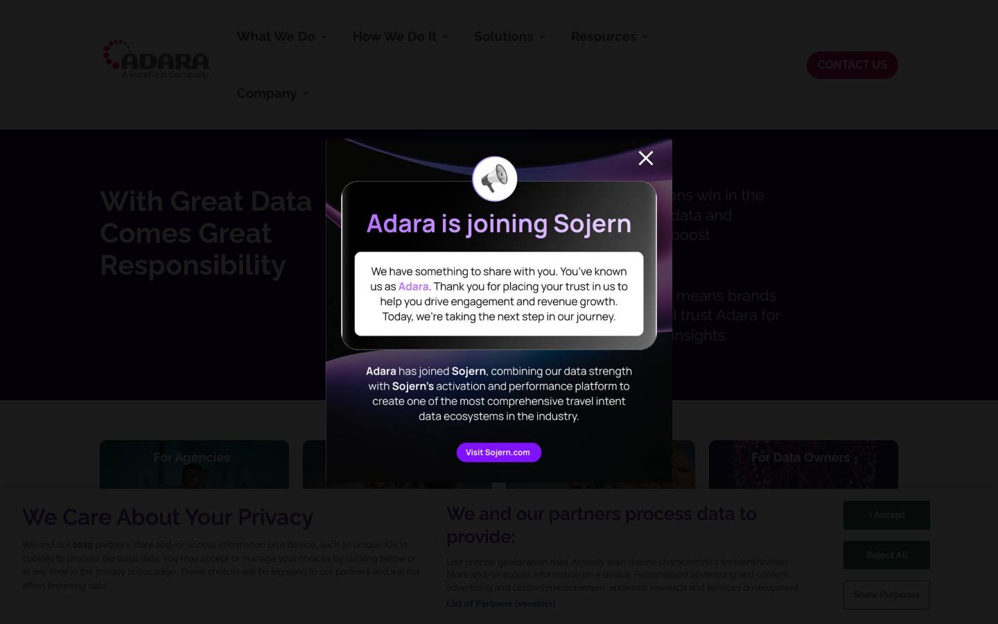ADARA's homepage, as read on Oct 2, 2026