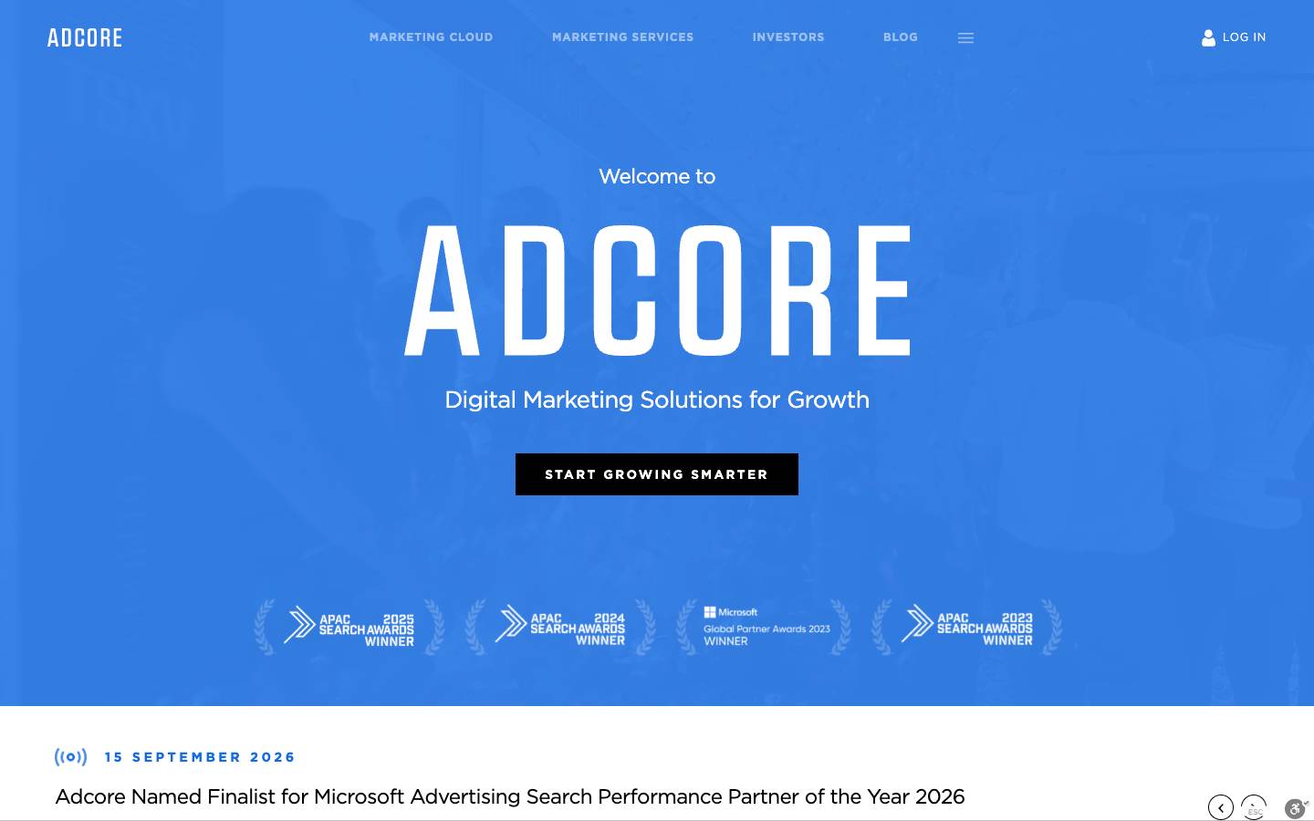 Adcore's homepage, as read on Oct 2, 2026