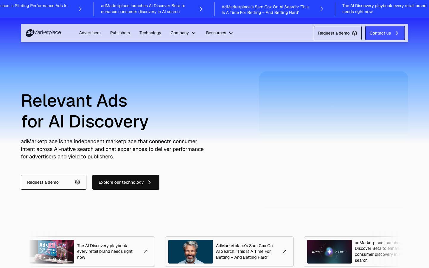 AdMarketplace's homepage, as read on Oct 2, 2026
