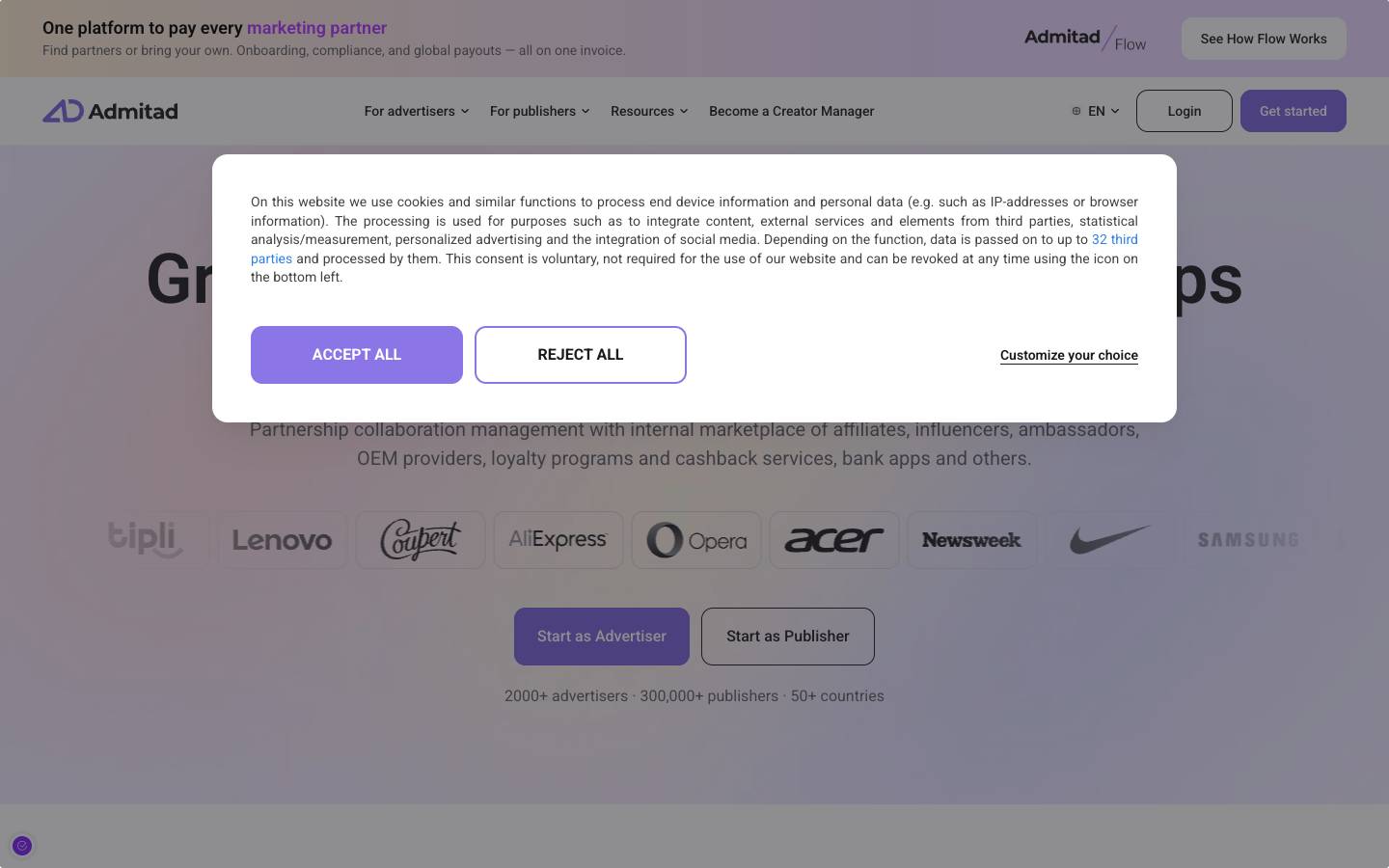 Admitad's homepage, as read on Oct 2, 2026