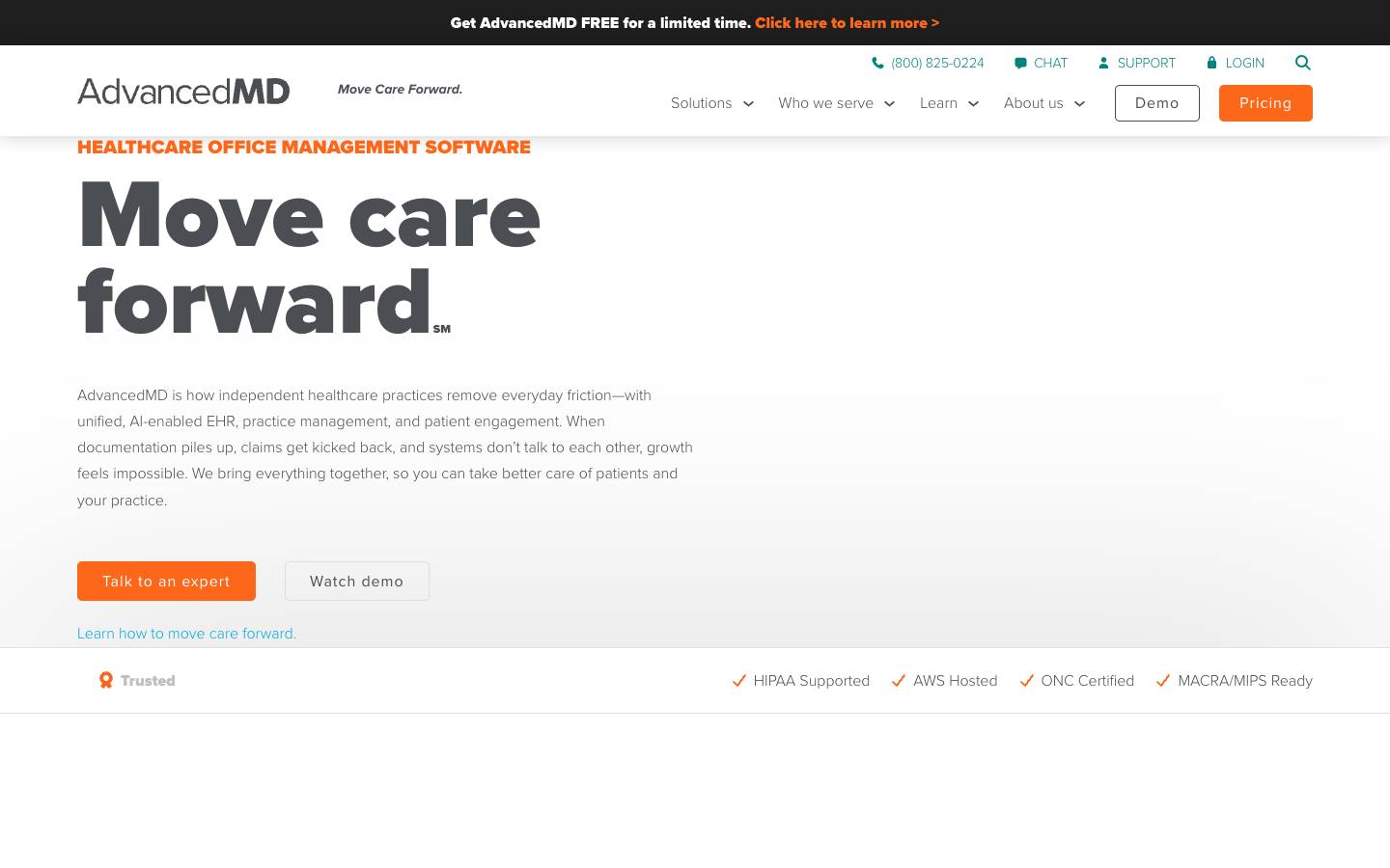 AdvancedMD's homepage, as read on Oct 2, 2026