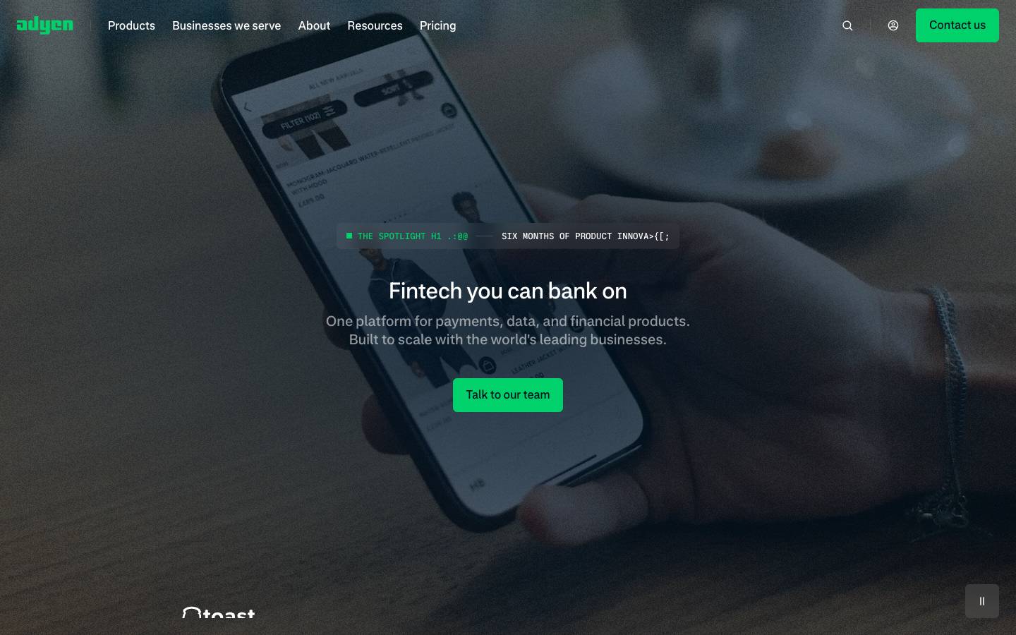 Adyen's homepage, as read on Oct 2, 2026