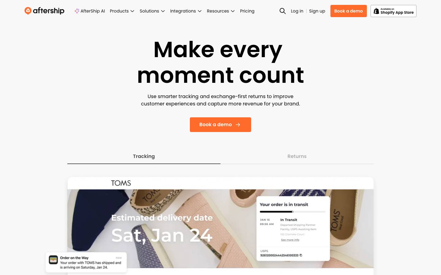 AfterShip's homepage, as read on Oct 2, 2026