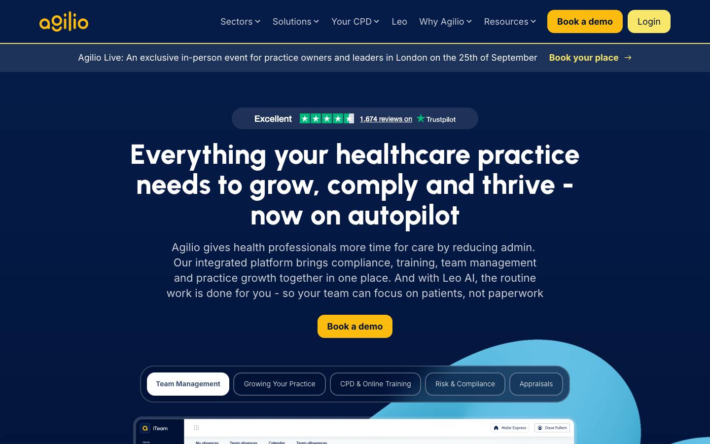 Agilio Software's homepage, as read on Oct 3, 2026