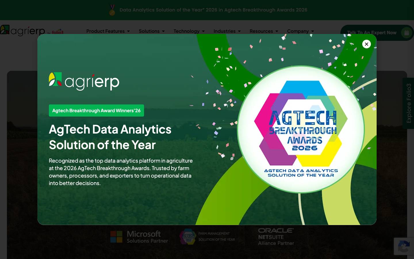 AgriERP's homepage, as read on Oct 2, 2026