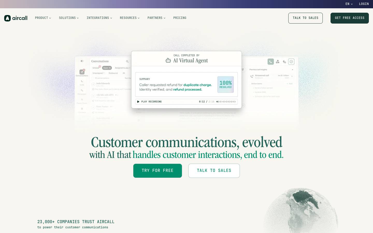 Aircall's homepage, as read on Oct 2, 2026