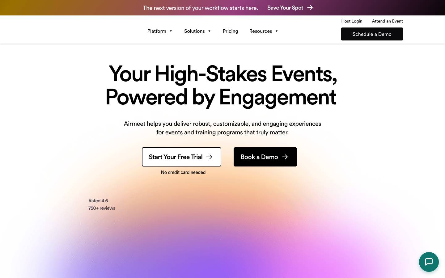Airmeet's homepage, as read on Oct 2, 2026