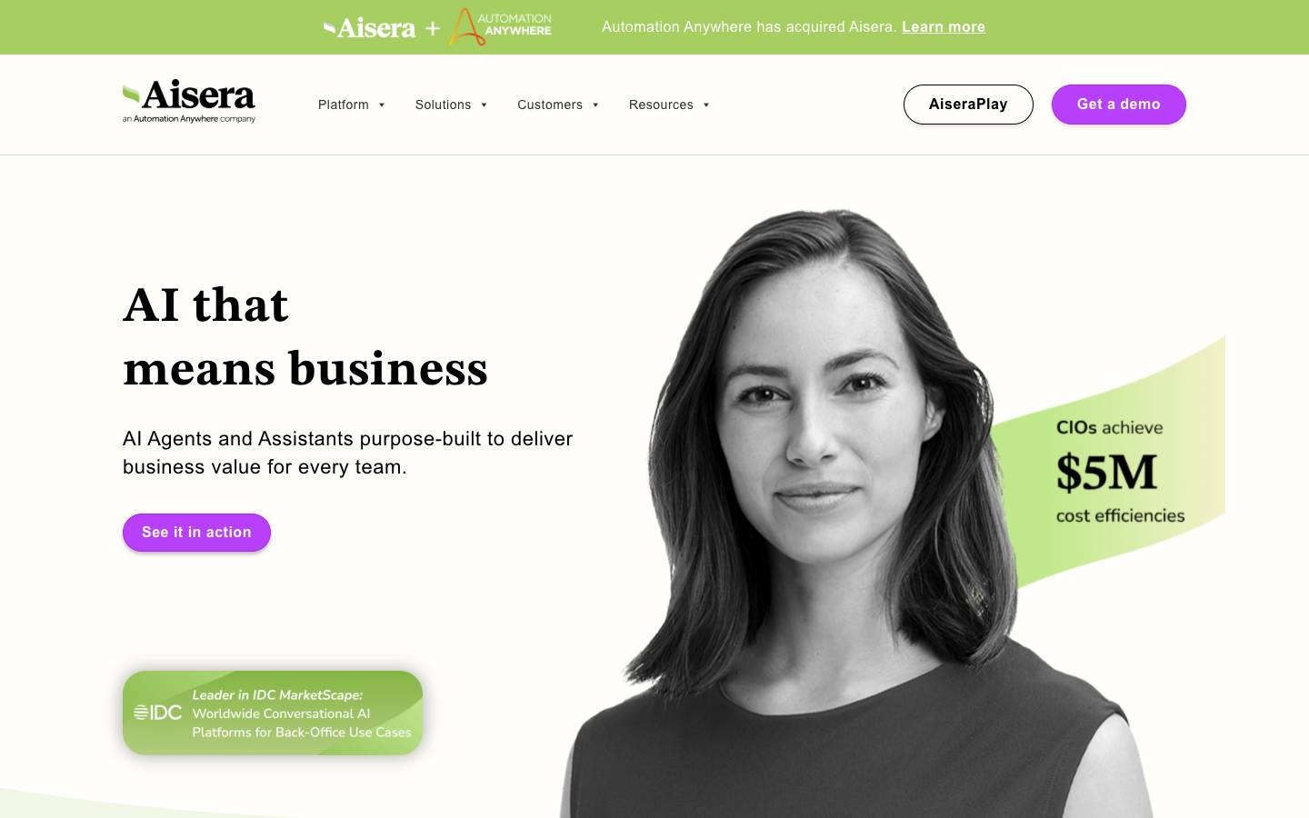 Aisera's homepage, as read on Oct 2, 2026
