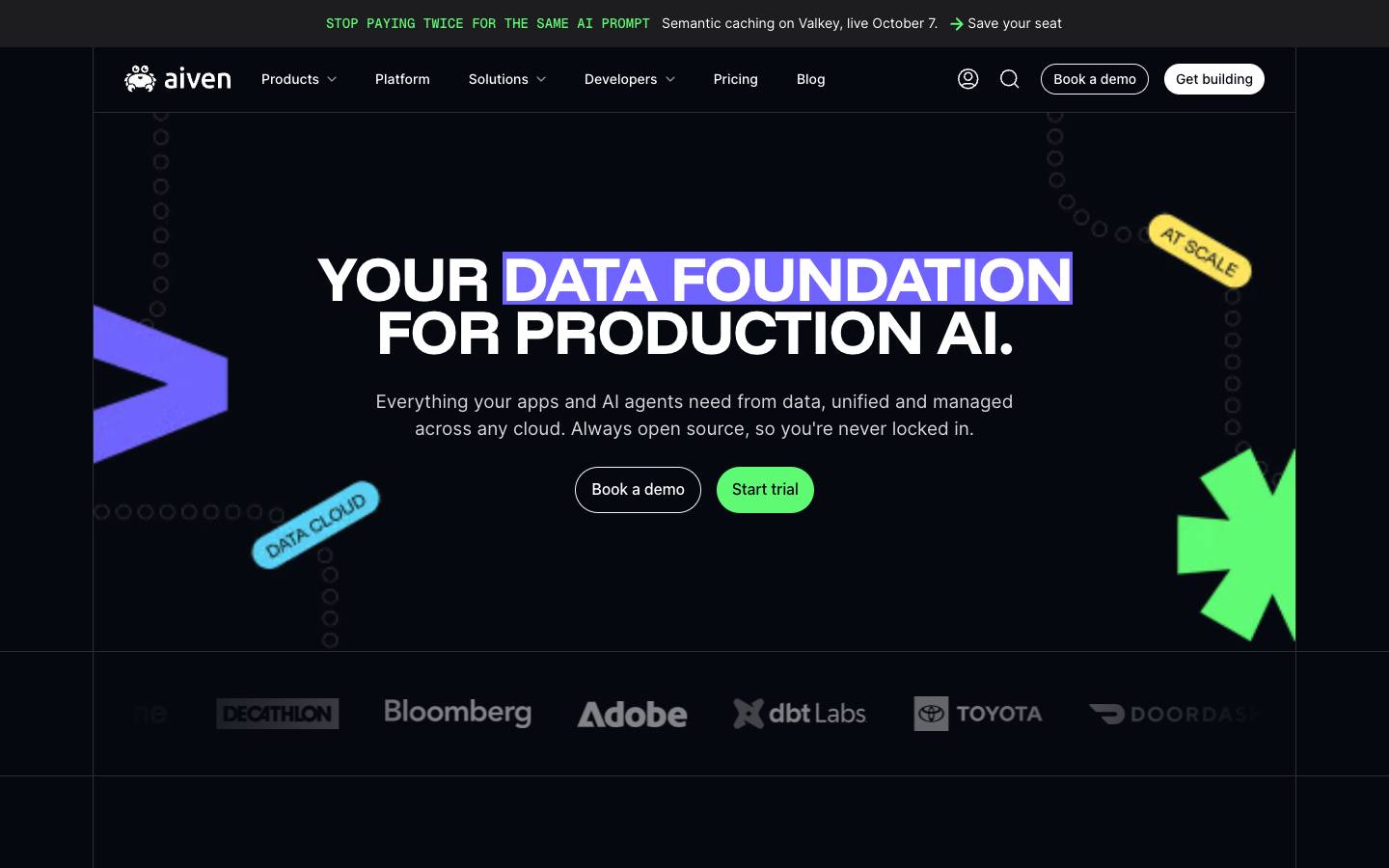 Aiven's homepage, as read on Oct 2, 2026
