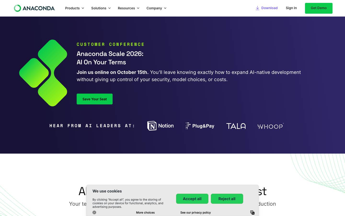 Anaconda's homepage, as read on Oct 6, 2026