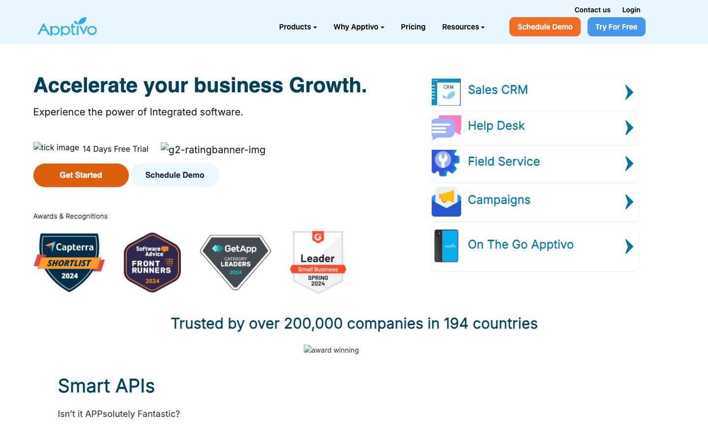 Apptivo's homepage, as read on Oct 2, 2026