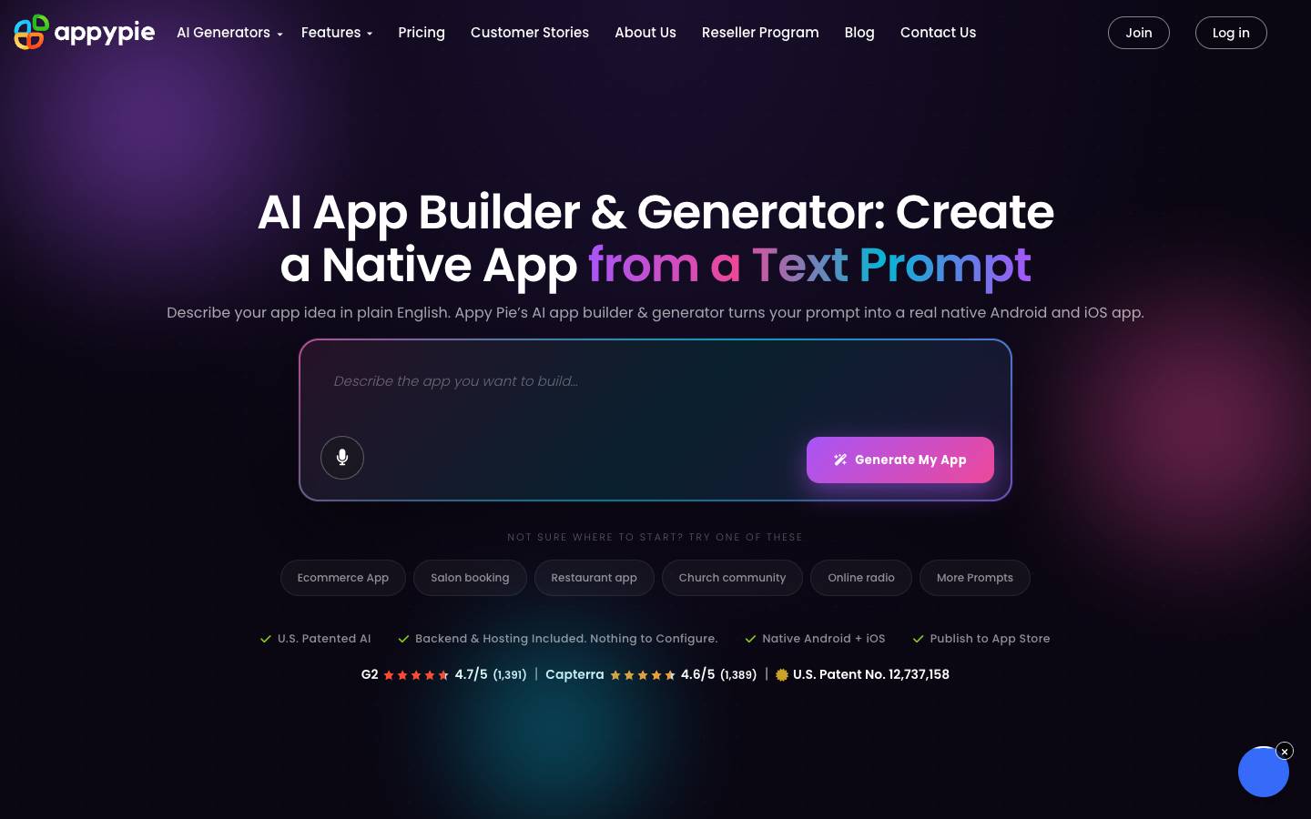 Appy Pie's homepage, as read on Oct 2, 2026