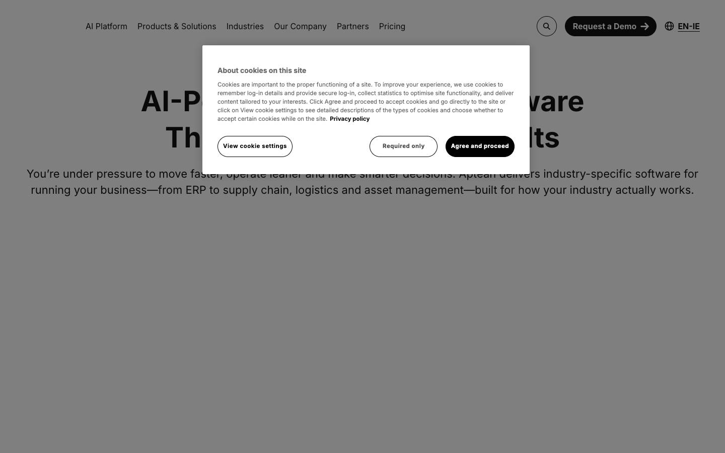 Aptean's homepage, as read on Oct 2, 2026