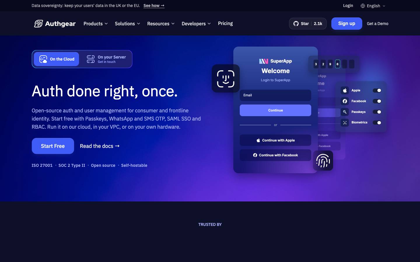 Authgear's homepage, as read on Oct 2, 2026