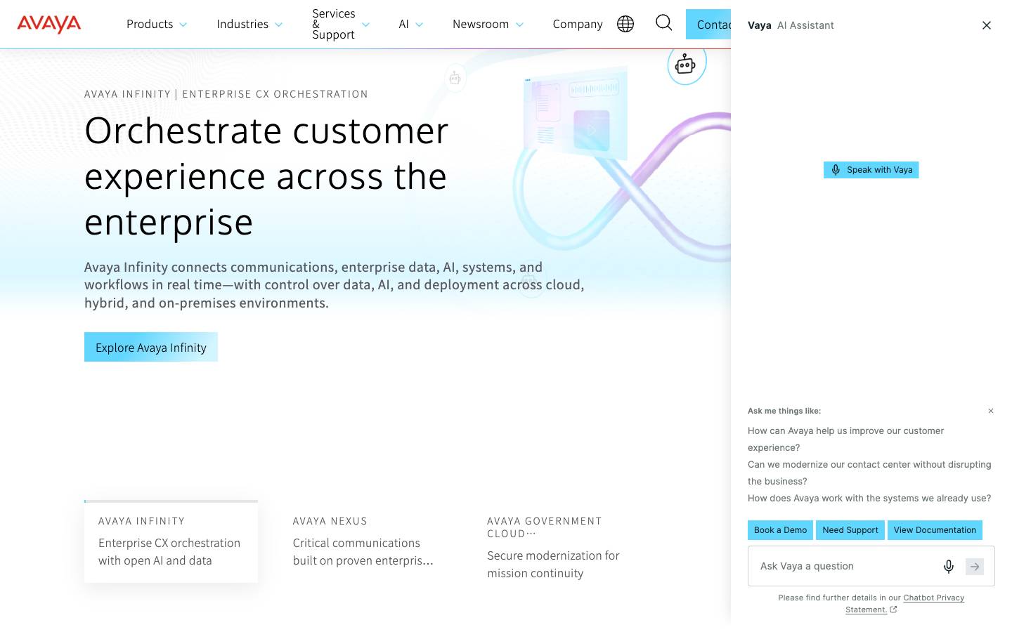 Avaya's homepage, as read on Oct 6, 2026