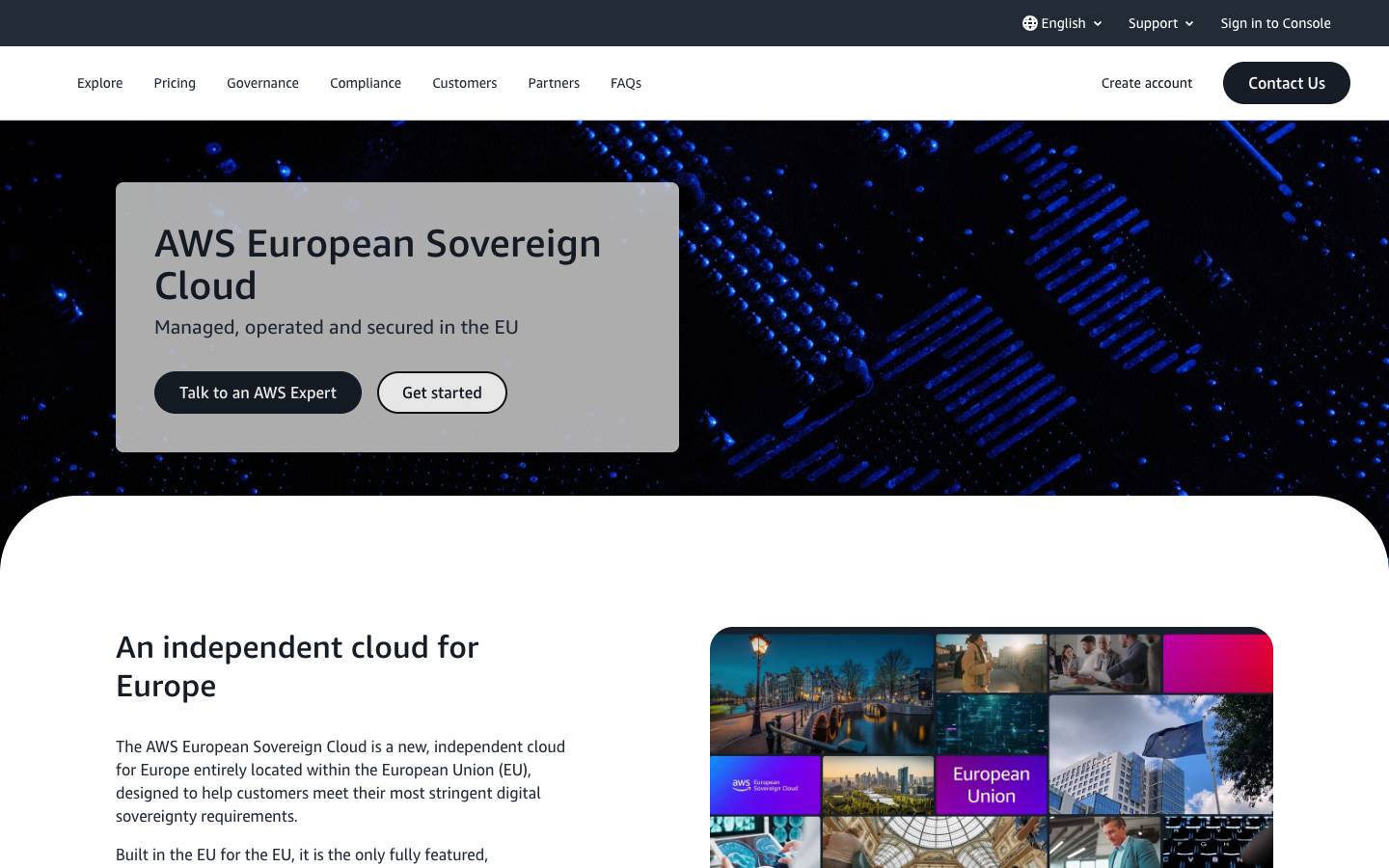AWS European Sovereign's homepage, as read on Oct 6, 2026