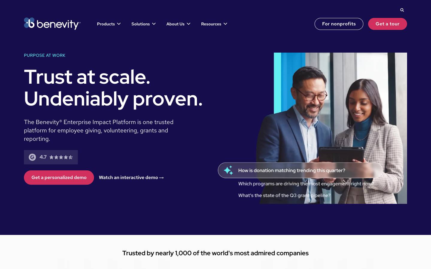 Benevity's homepage, as read on Oct 2, 2026