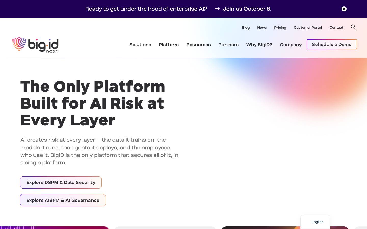 BigID's homepage, as read on Oct 2, 2026