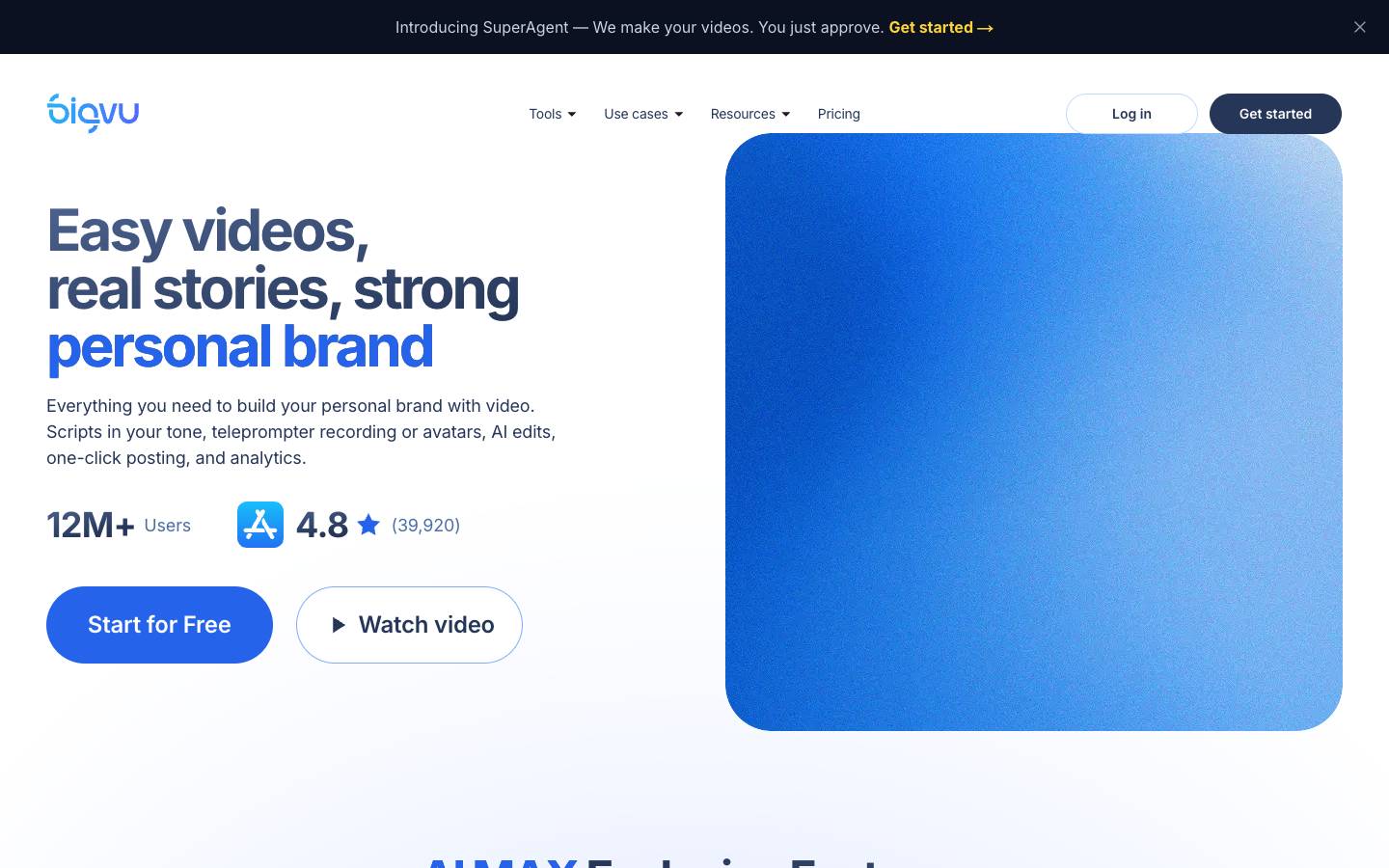 BIGVU's homepage, as read on Oct 6, 2026