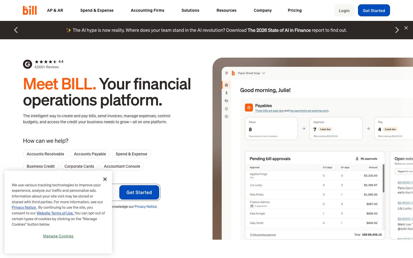 Bill.com's homepage, as read on Oct 2, 2026
