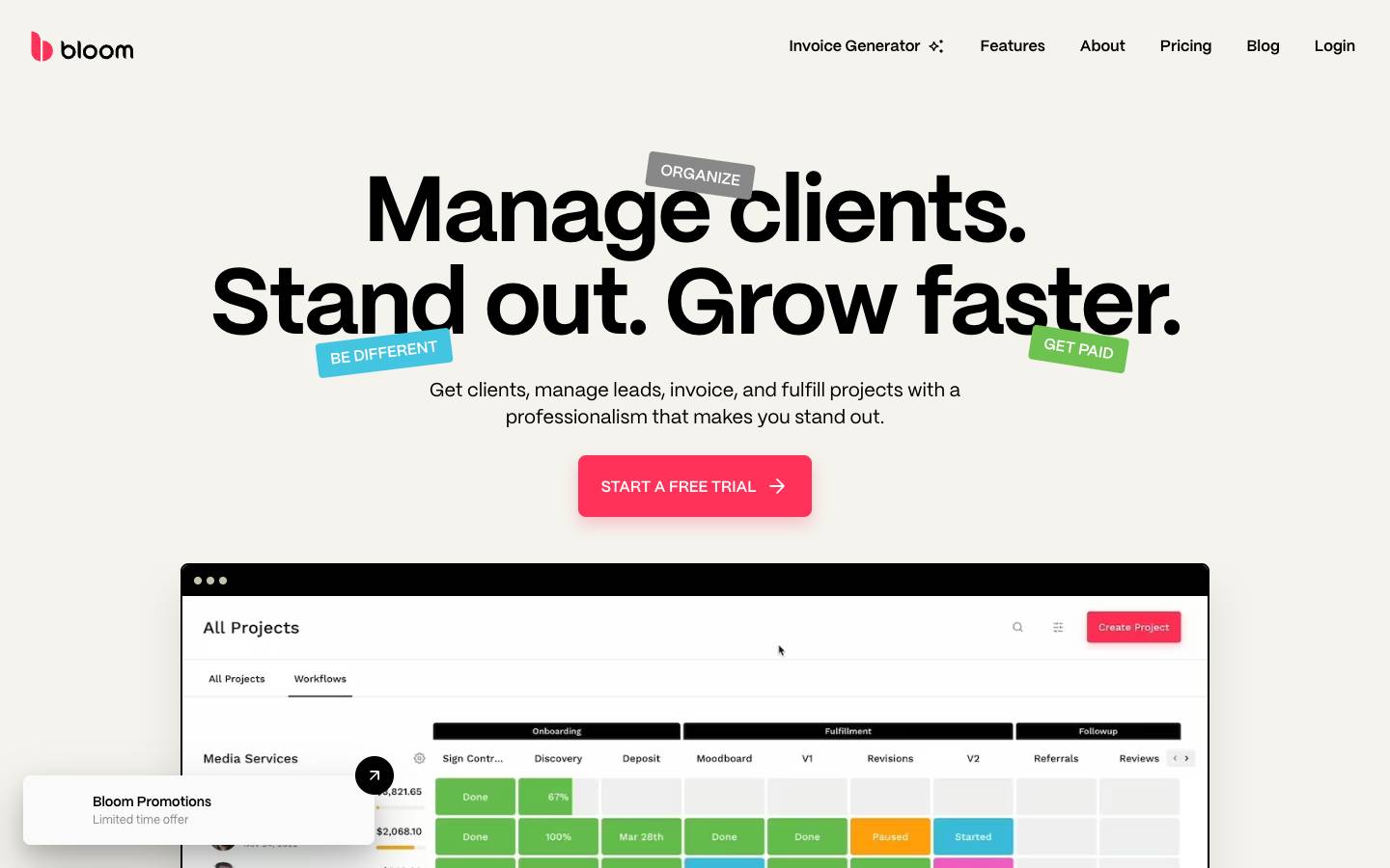 Bloom's homepage, as read on Oct 2, 2026