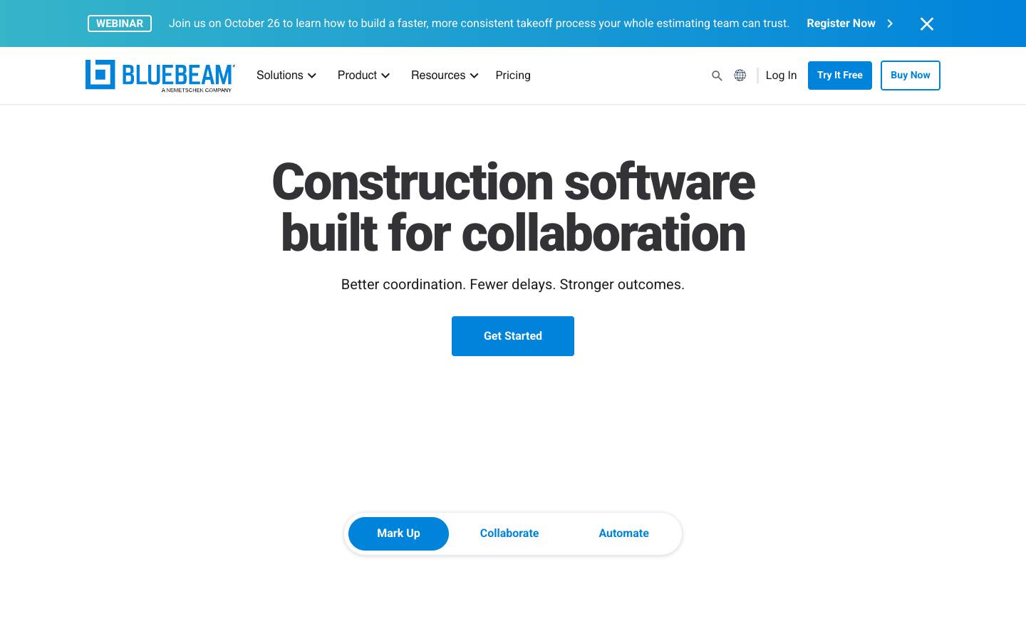 Bluebeam's homepage, as read on Oct 2, 2026