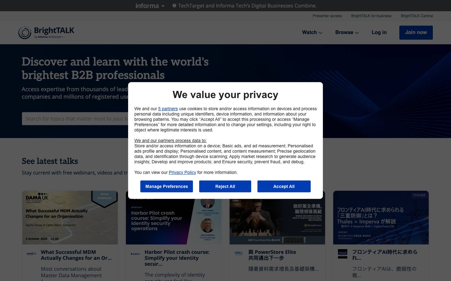 BrightTALK's homepage, as read on Oct 2, 2026