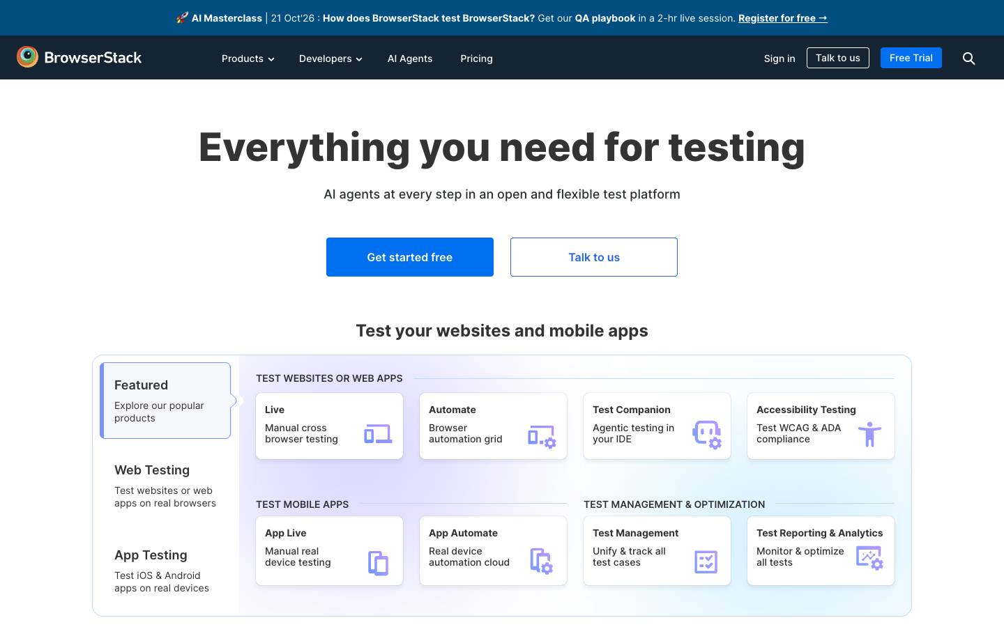 BrowserStack's homepage, as read on Oct 2, 2026