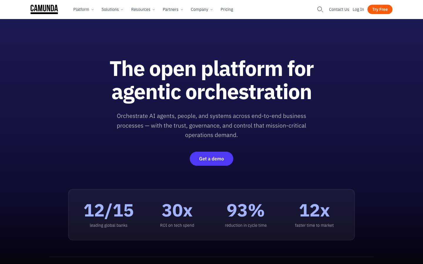 Camunda's homepage, as read on Oct 2, 2026