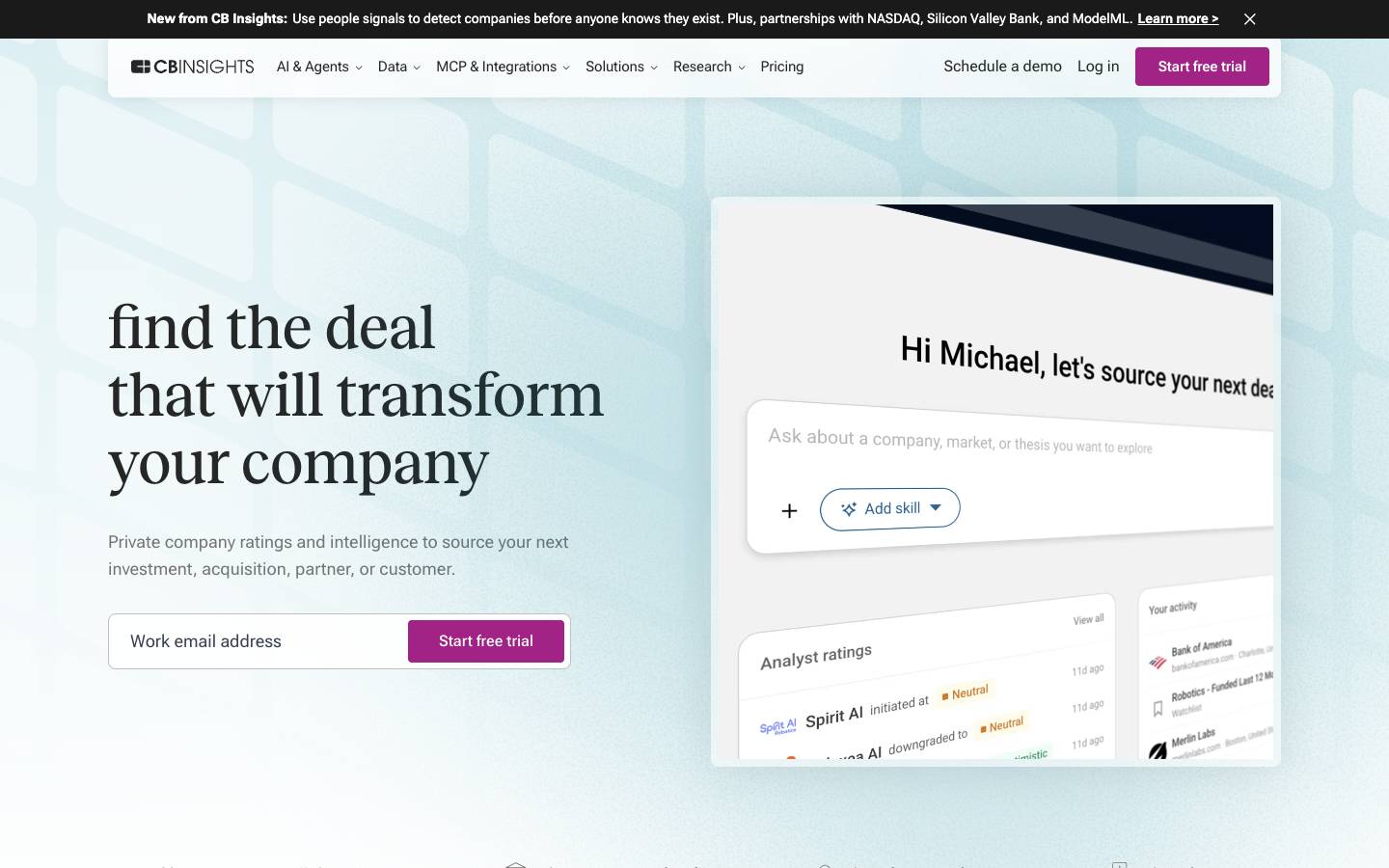 CB Insights's homepage, as read on Oct 2, 2026