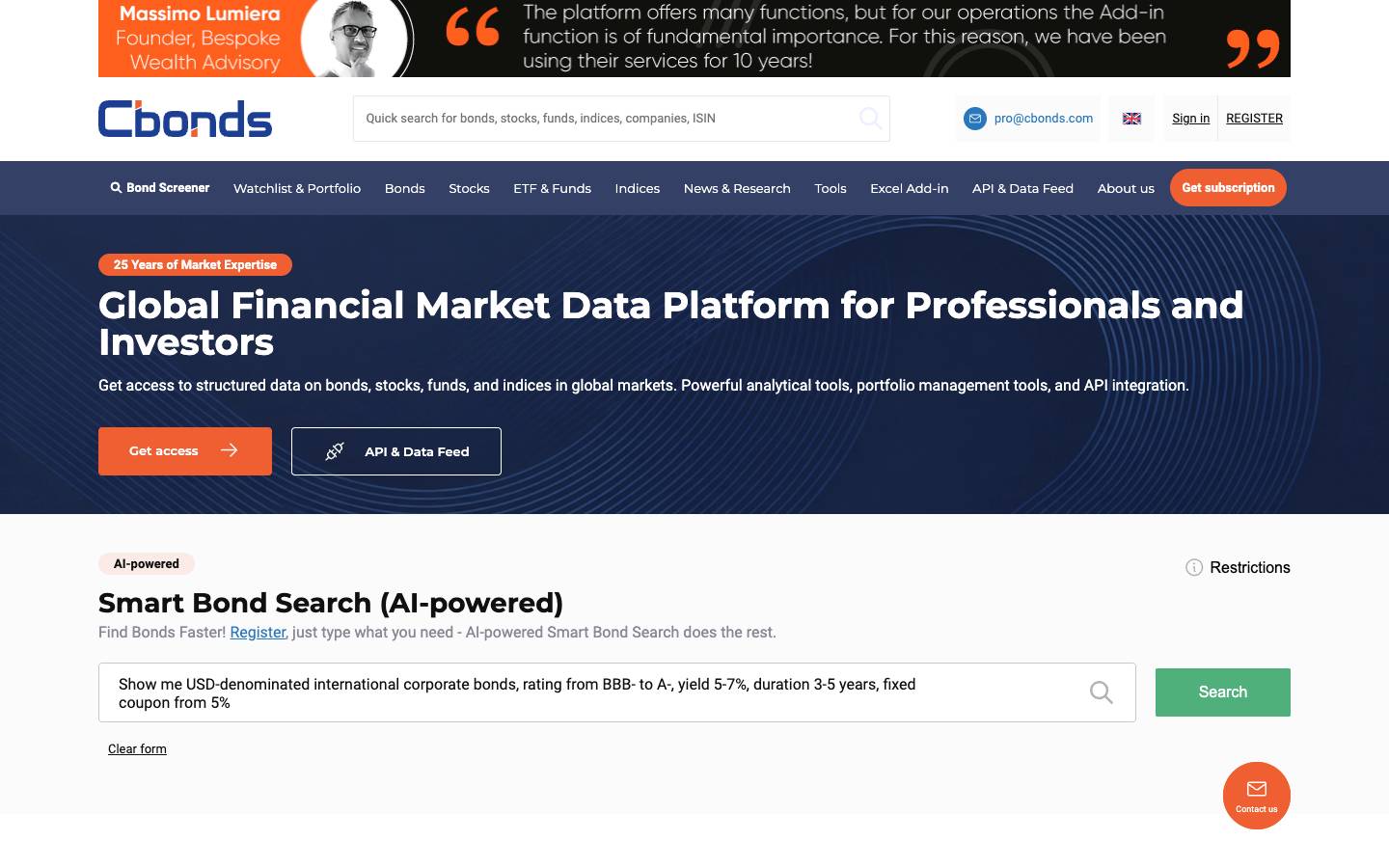 Cbonds's homepage, as read on Oct 2, 2026