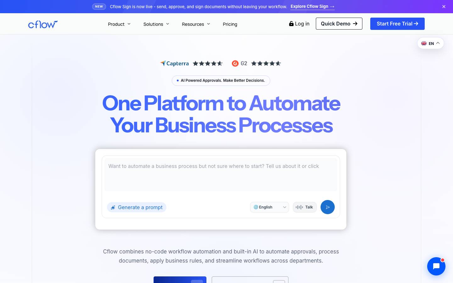 Cflow's homepage, as read on Oct 2, 2026