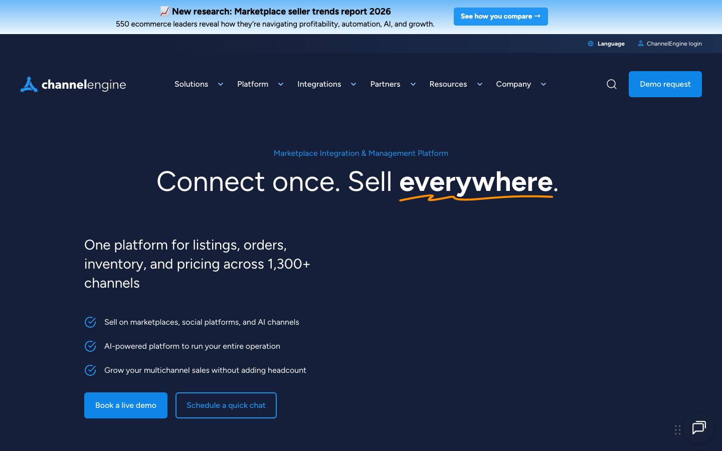 ChannelEngine's homepage, as read on Oct 2, 2026