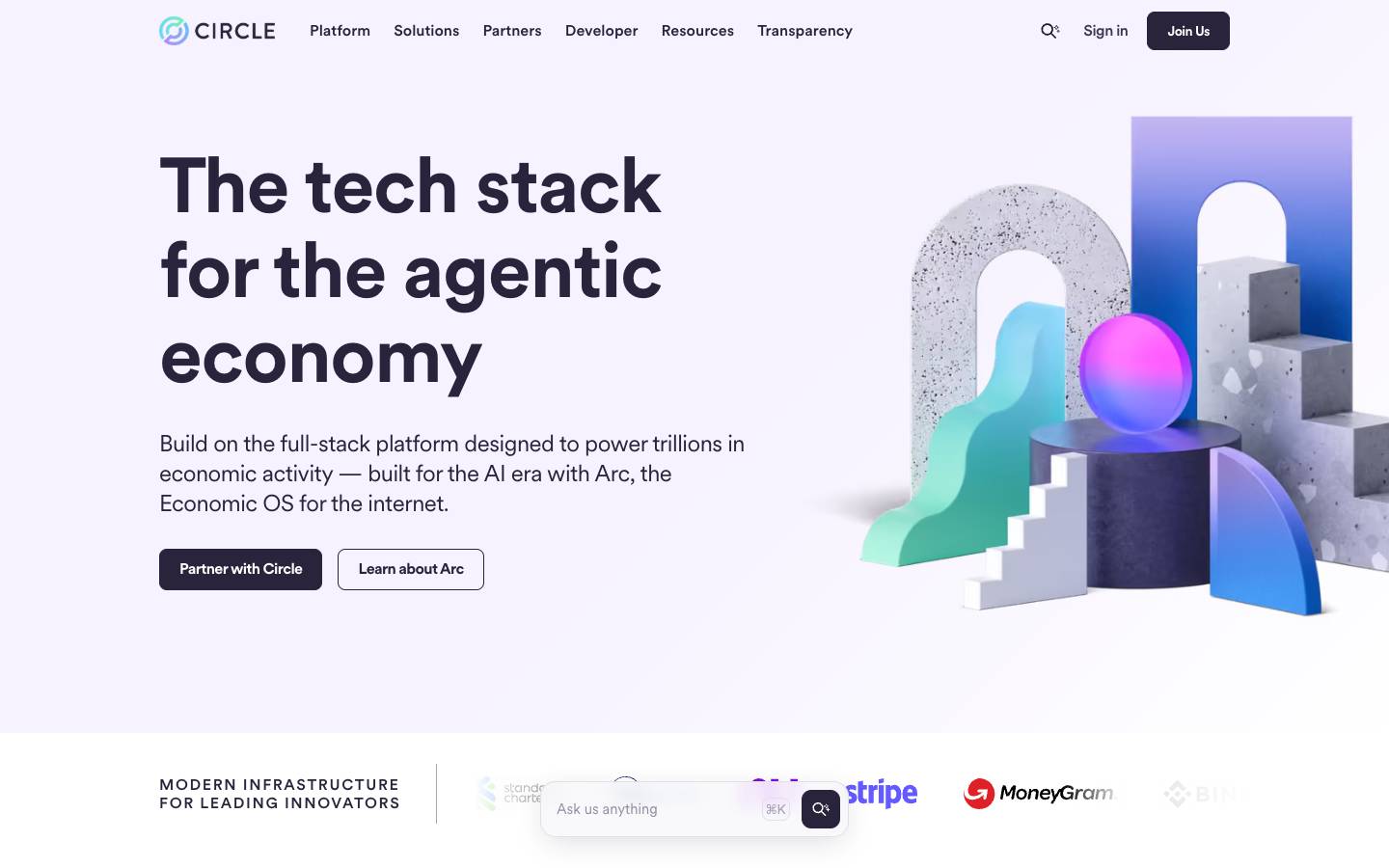 Circle's homepage, as read on Oct 2, 2026
