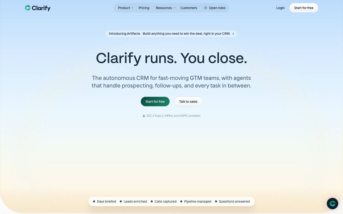 Clarify's homepage, as read on Oct 2, 2026