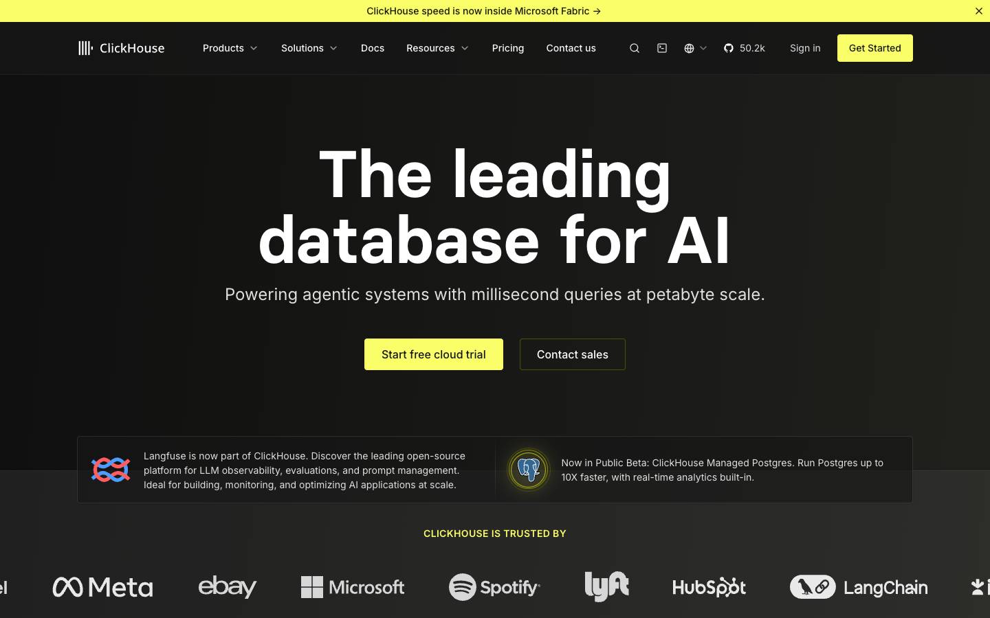 ClickHouse's homepage, as read on Oct 2, 2026