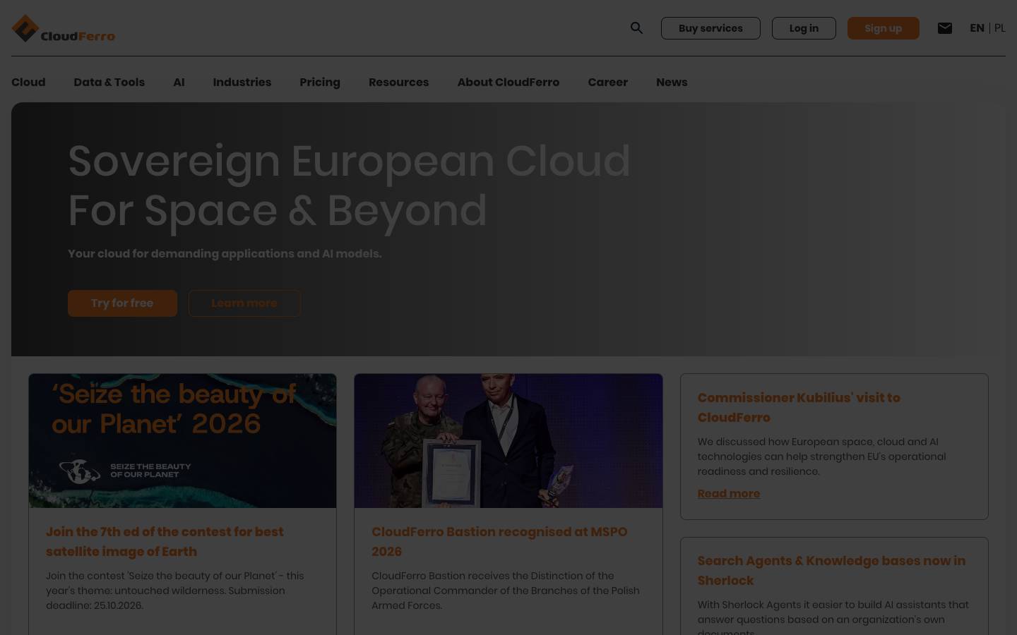 CloudFerro's homepage, as read on Oct 2, 2026