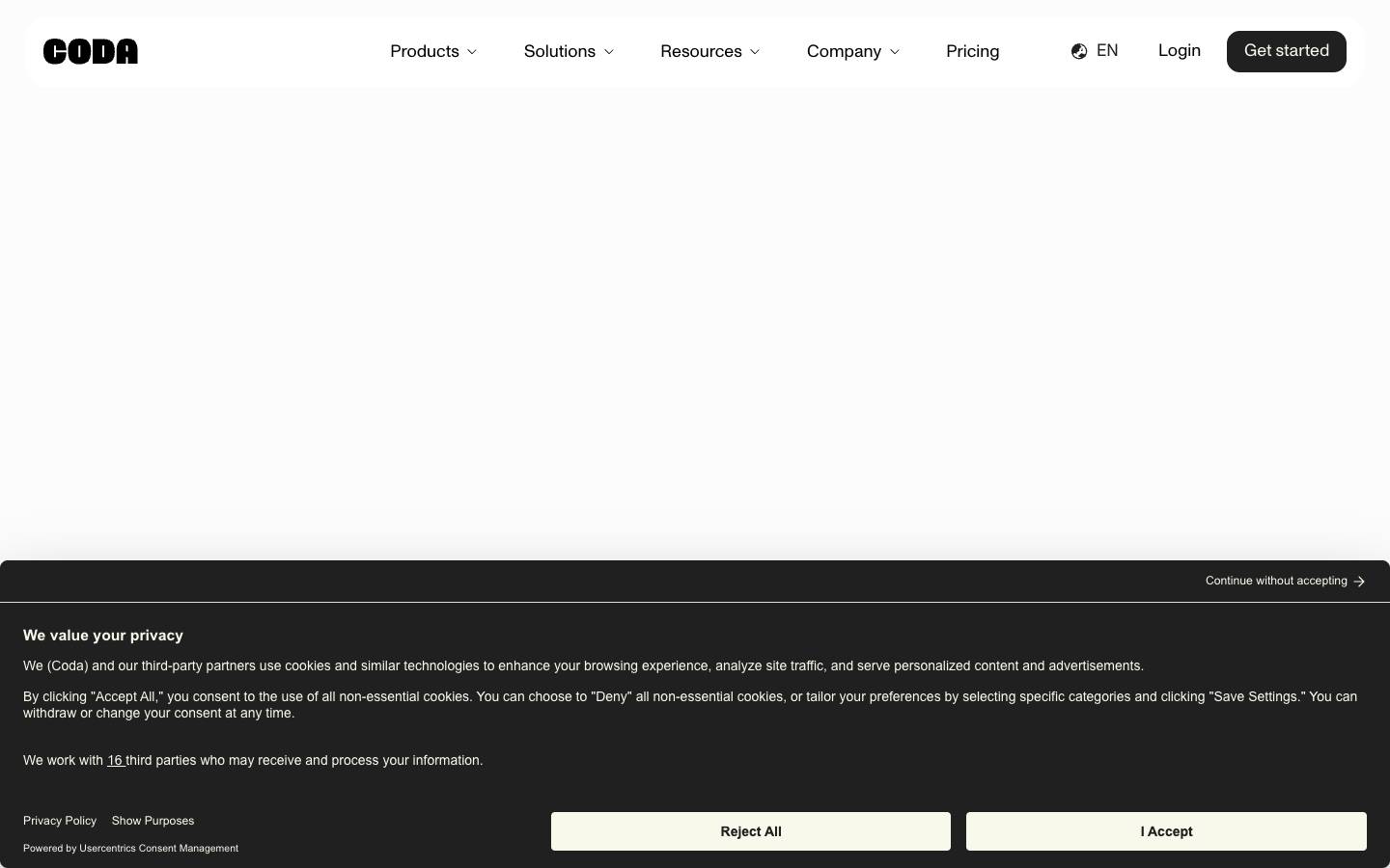 Coda's homepage, as read on Oct 2, 2026