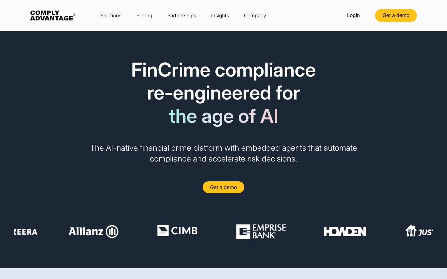 ComplyAdvantage's homepage, as read on Oct 2, 2026