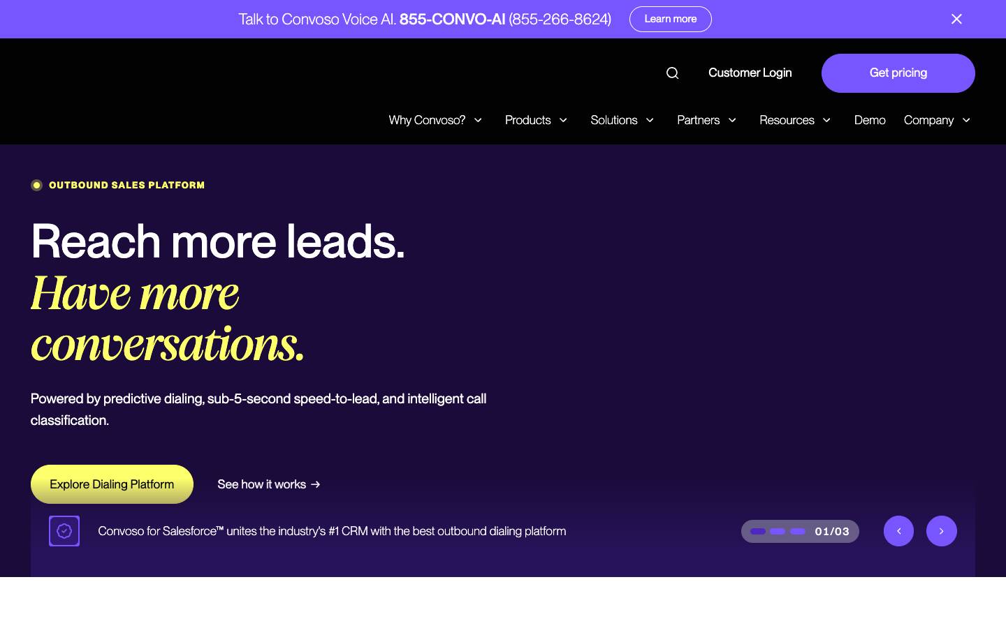 Convoso's homepage, as read on Oct 2, 2026