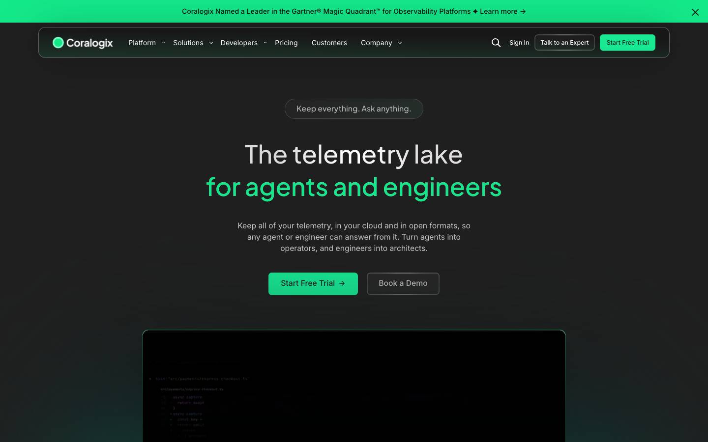 Coralogix's homepage, as read on Oct 6, 2026