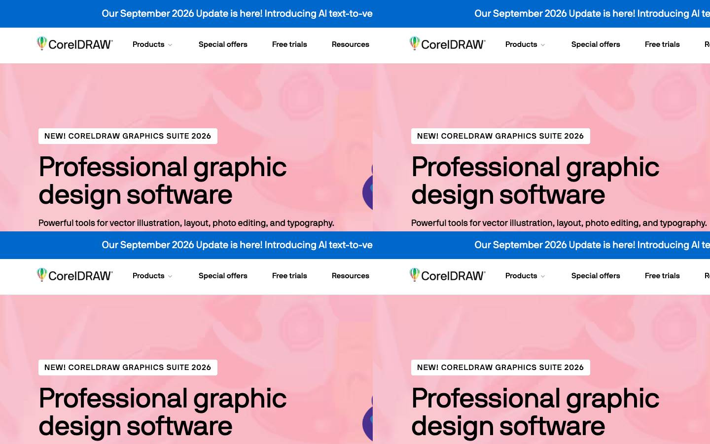 Corel Draw's homepage, as read on Oct 2, 2026